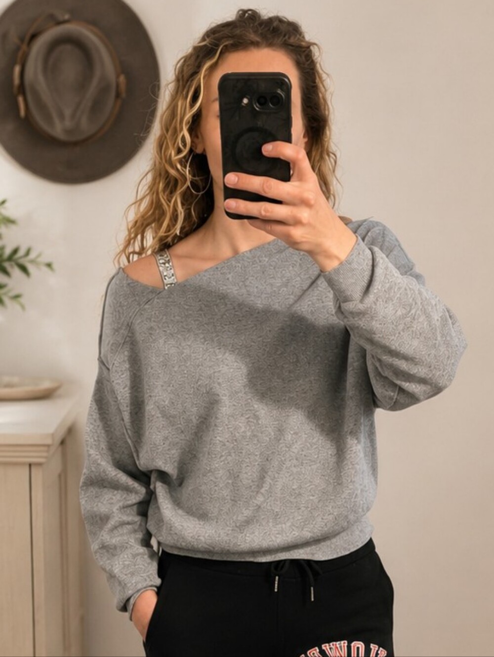 Lumiere Grey Asymmetrical Neckline Sweater